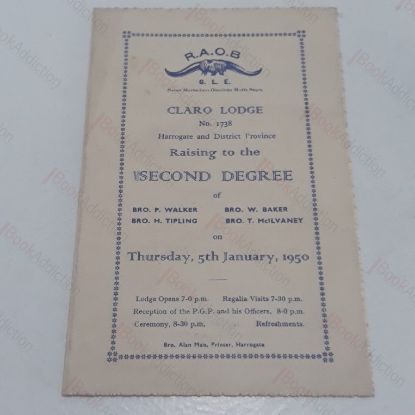 Picture of R A O B, Claro Lodge, Raising to the Second Degree (Programme), 1950