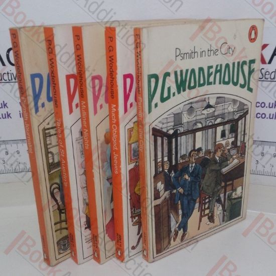 Picture of P G Wodehouse Penguin Paperbacks Collection (5 volumes):  Psmith Journalist, Tales of St Austin's, Mulliner Nights, Much Obliged Jeeves, Psmith in the City