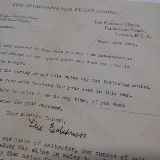 Picture of Letter from the Amalgamated Press Regarding Mole Skin, dated March 1928