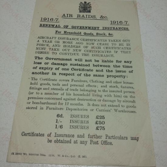Picture of Handbill: Air Raids &c, 1916-17 Renewal of Government Insurances