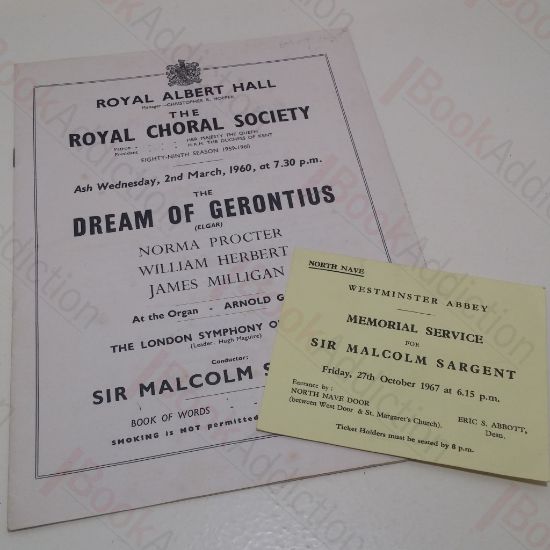 Picture of Sir Malcolm Sargent Memorial Service Westminster Abbey Ticket, 27 October 1967 and Dream of Gerontius Programme, 2 March 1960