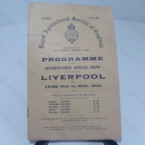 Picture of Progamme of the Seventy-First Annual Show to be Held at Liverpool from June 12st to 25th, 1910 (Royal Agricultural Society of England)