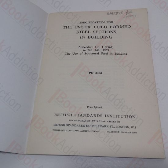 Picture of Specification for the Use of Structural Steel in Building; Addendum No. 1, Specification or the Use of Cold Formed Steel Sections in Building