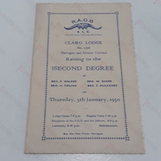 Picture of R A O B, Claro Lodge, Raising to the Second Degree (Programme), 1950