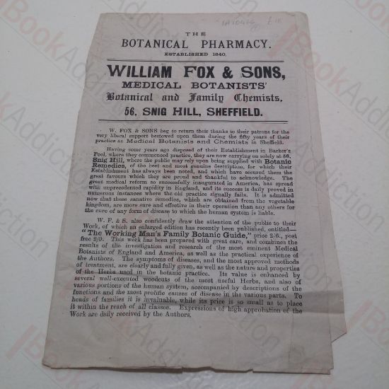 Picture of William Fox and Sons, Medical Botanists, Botanical and Family Chemists, Sheffield, 50th Anniversary, 1890