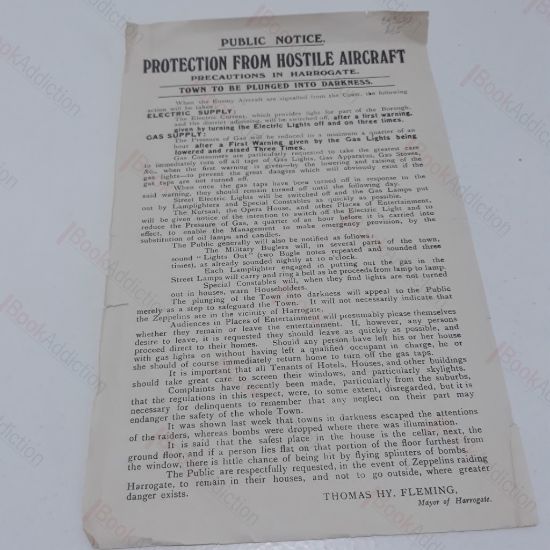 Picture of Air Raid Protection Notice : Protection from Hostile Aircraft - Public Notice, Harrogate (First World War)